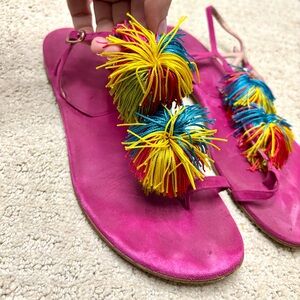 Stuart Weitzman Pink Pom Sandals